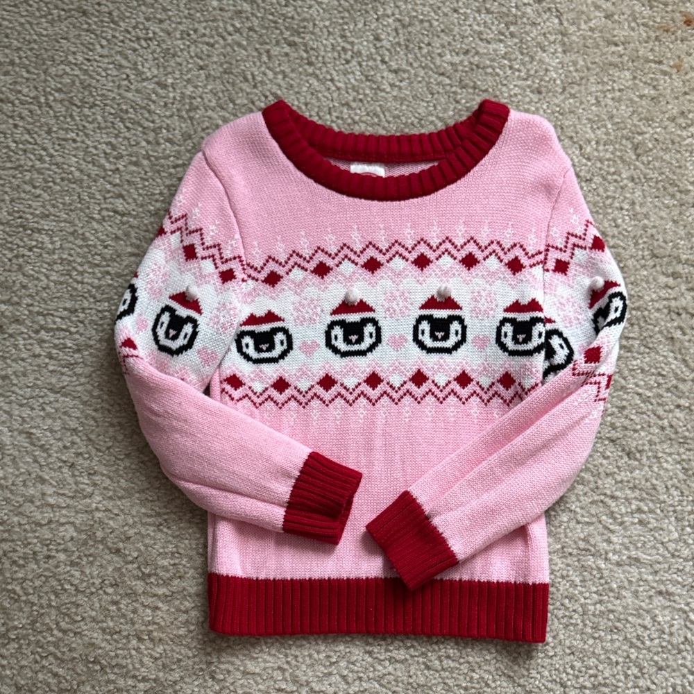 5T, Holiday Time Pink and Red Kids Sweater